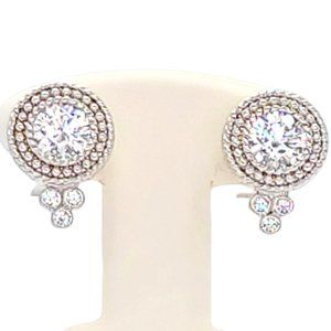 Judith Ripka Sterling Silver 925 Rope Bezel CZ Solitaire Omega Back Earrings